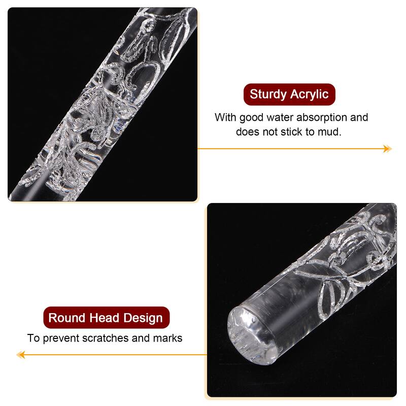 Acrylic Embossed Rolling Pin 16cm x 1cm Aquatic Plants Pattern - Transparent