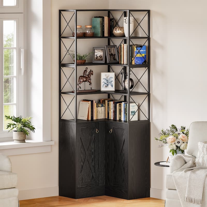 79 Inches Tall Corner Shelf Cabinet Storage with Doors - 11.81"D x 27.56"W x 79.13"H - Black