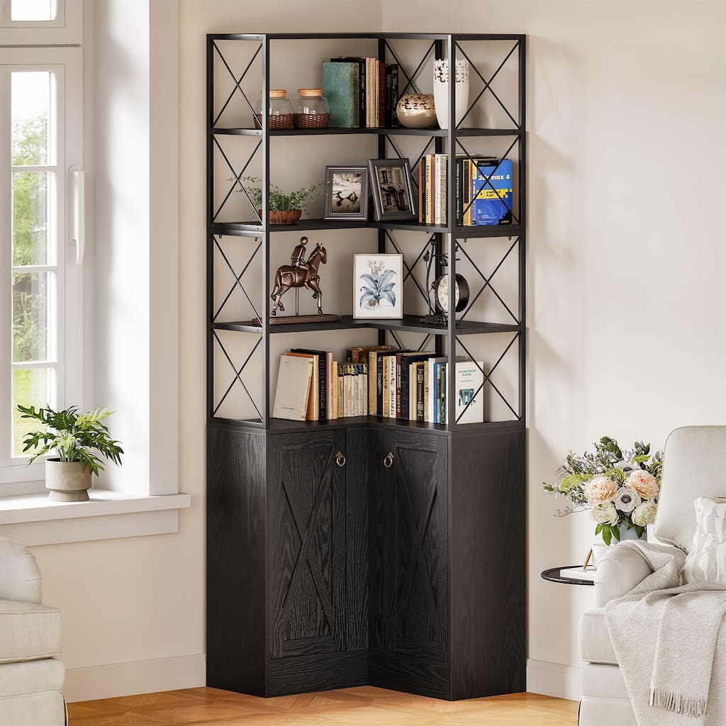 79 Inches Tall Corner Shelf Cabinet Storage with Doors - 11.81"D x 27.56"W x 79.13"H