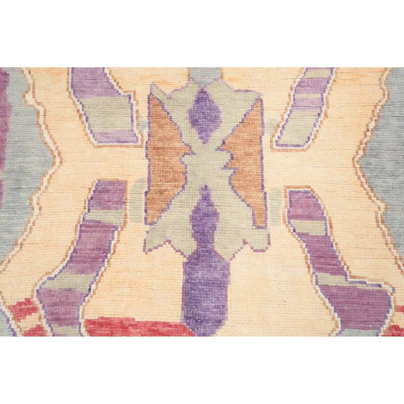 Hand Knotted Oriental 100% Wool Carpet Transitional Geometric Purples Oushak Area Rug - 7' 4'' X 4' 2''