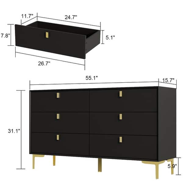 55.1"W 6-Drawer Double Dresser Black Gold Storage Cabinet Chest - On Sale - Bed Bath & Beyond - 36937408 55.1"W 6-Drawer Double Dresser Black Gold Storage Cabinet Chest - On Sale - Bed Bath & Beyond - 36937408