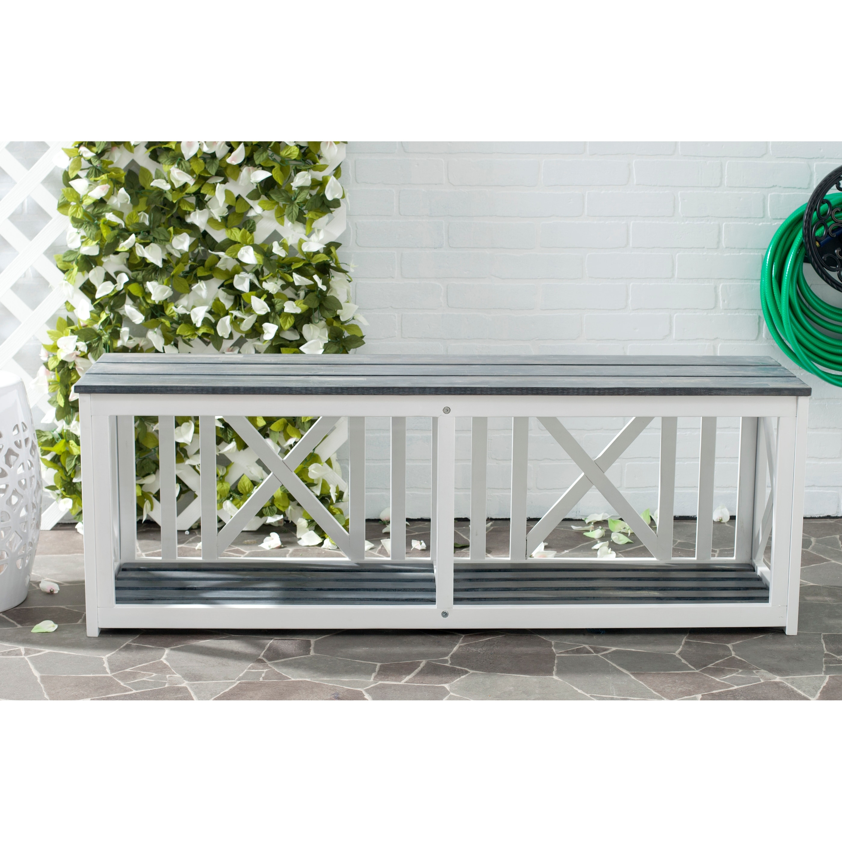SAFAVIEH Deirdre White / Ash Grey Outdoor Bench - 51Wx14Dx18H