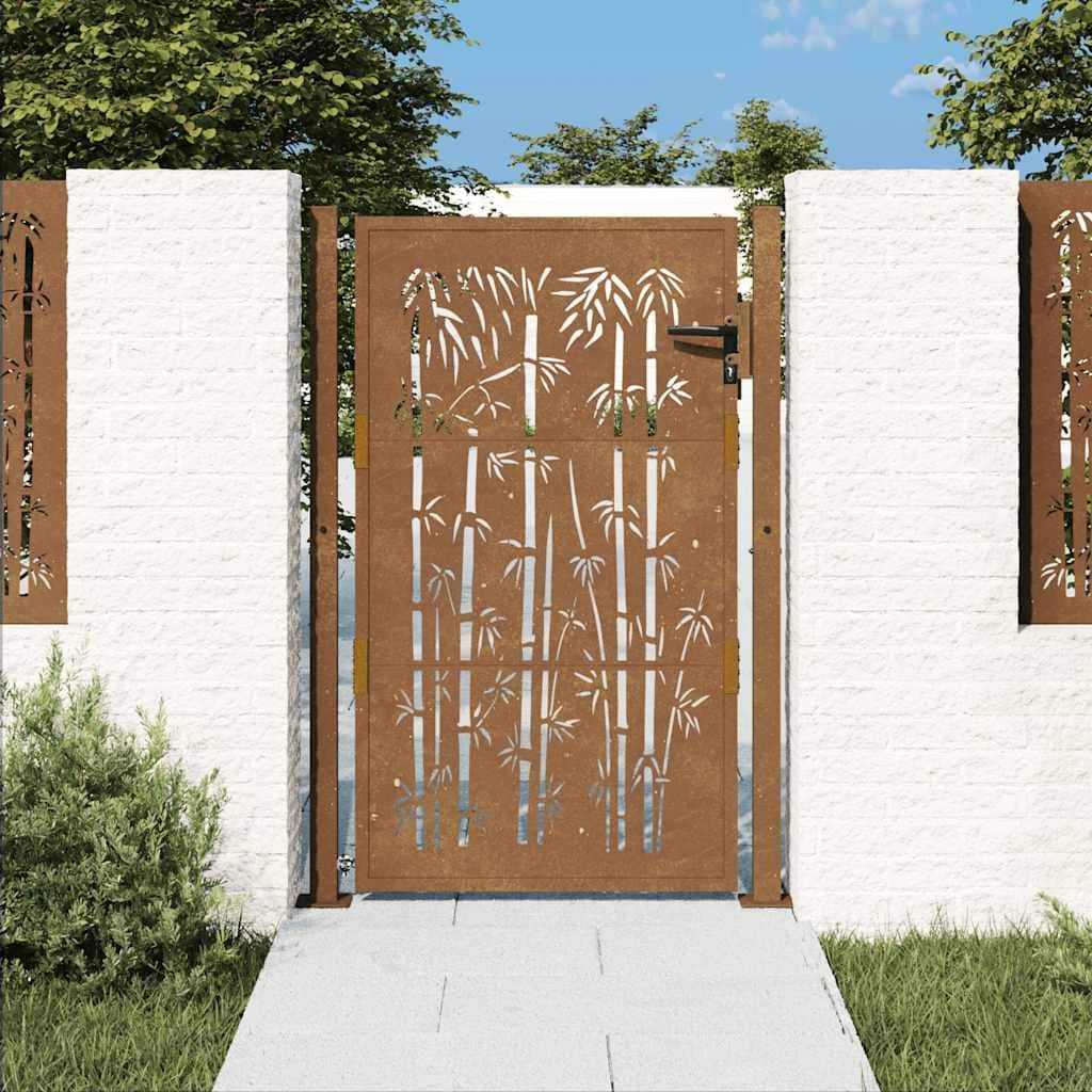 vidaXL Garden Gate Decorative Door Outdoor Fence Corten Steel Bamboo Design - 43.3 x 51.2"