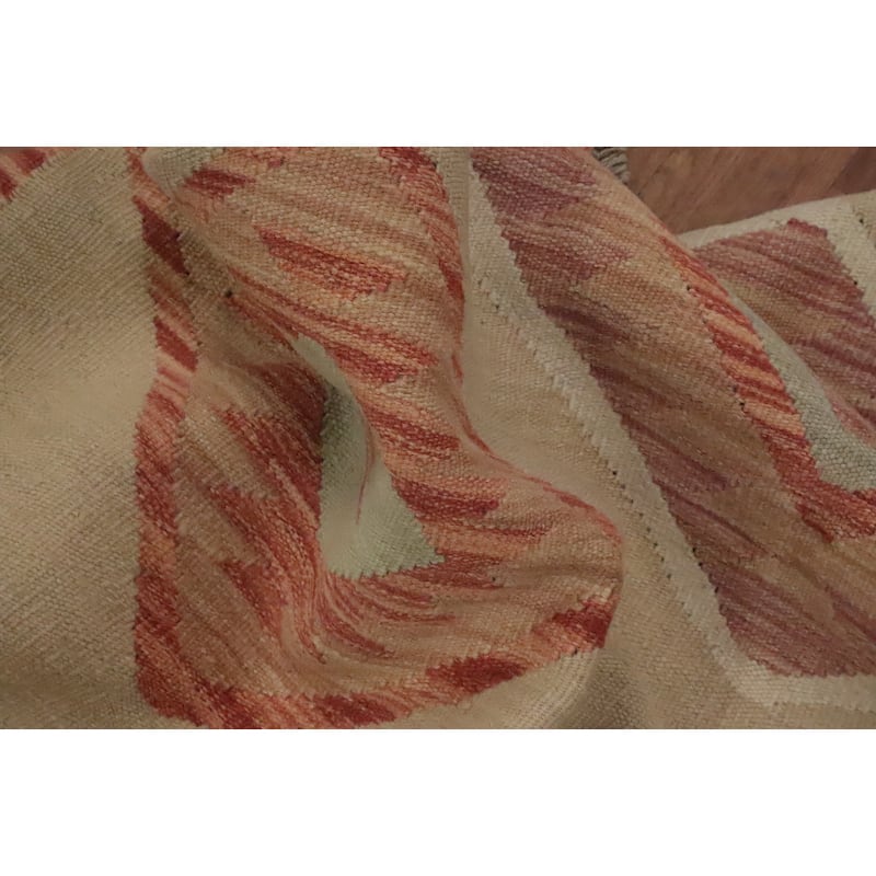 Hand Woven Oriental 100% Wool Carpet Southwestern Tribal Beige & Ivories Kilim Area Rug - 6' 7'' X 4' 11''