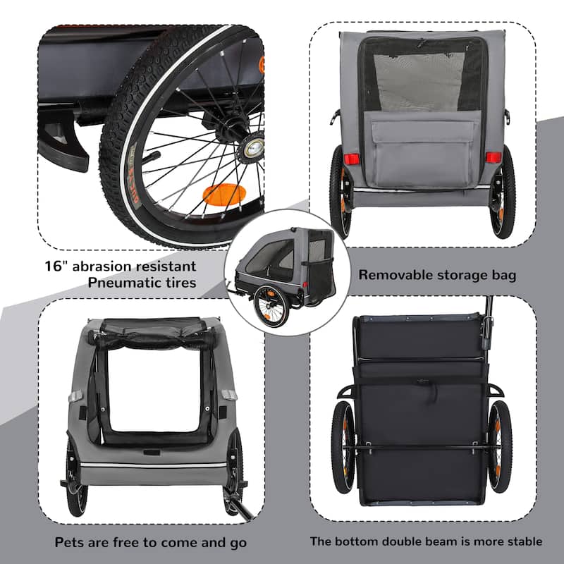 88LB Dog Bike Trailer - Foldable Pet Bicycle Cart with Quick Release Wheels, Storage Bags & Safety Leash