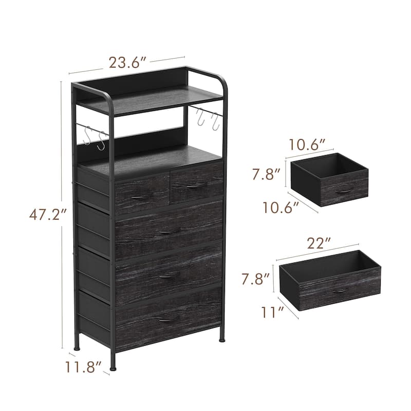 5 Dresser Drawers for Bedroom with Shelves