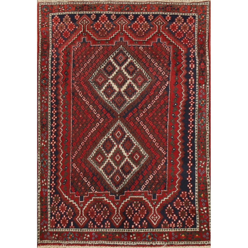 Hand Knotted Oriental 100% Wool Carpet Traditional Geometric Red Sirjan Area Rug - 4' 8'' X 3' 3''