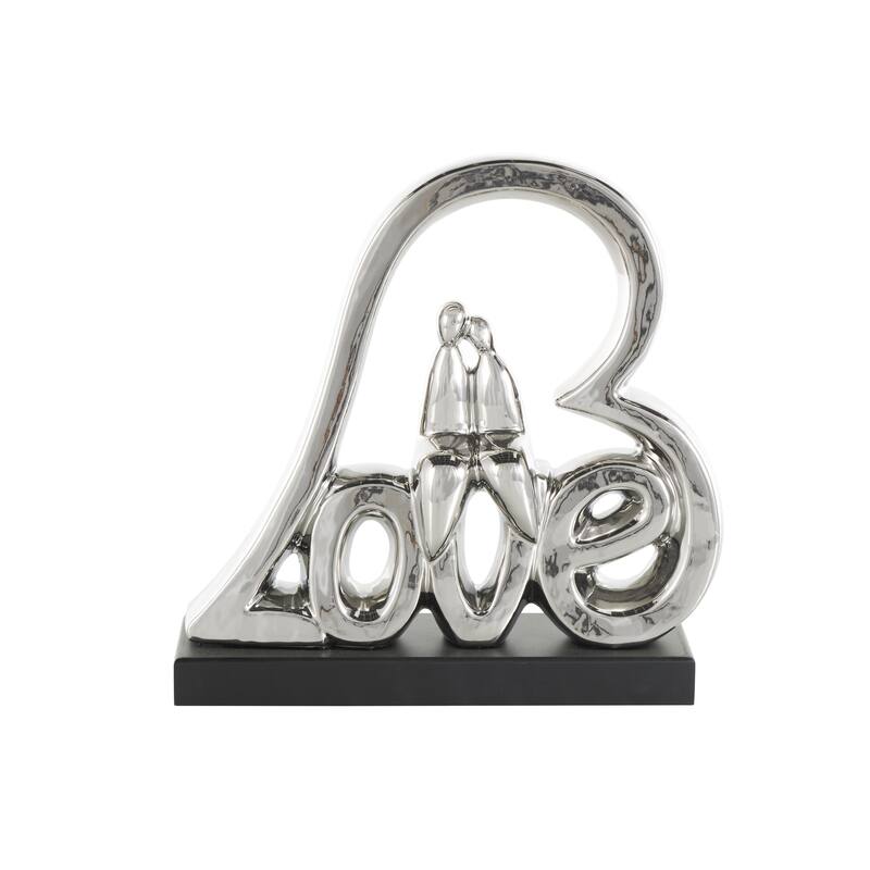 Ceramic Heart Family Love Decorative Sculpture with Black Base - Silver - Roche River Decor