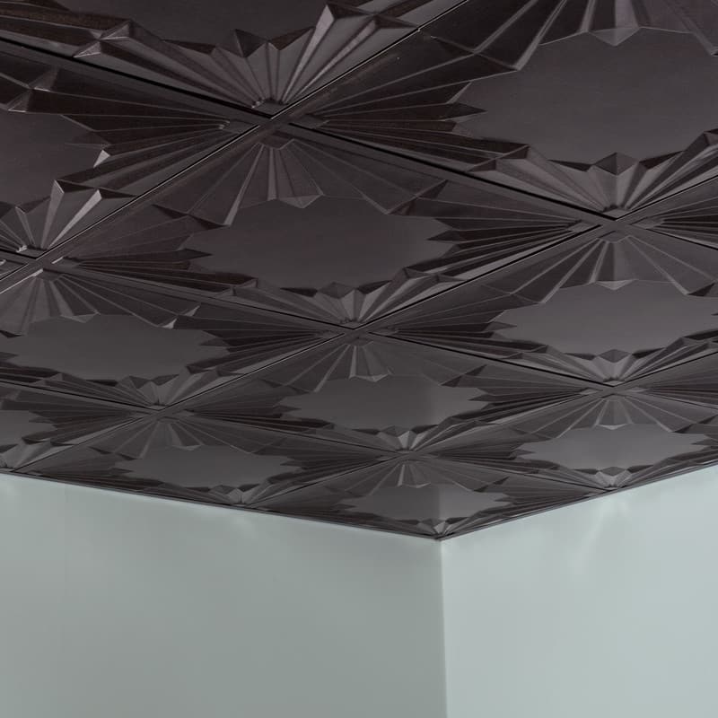 Fasade Art Deco Decorative Vinyl 2ft x 2ft Lay In Ceiling Tile in Smoked Pewter (5 Pack)