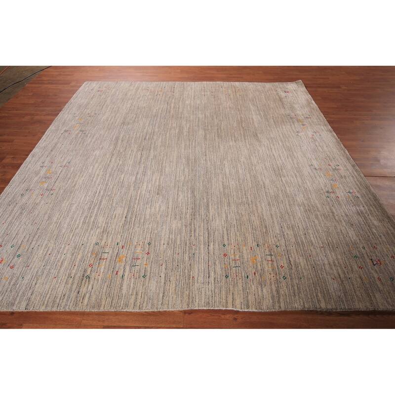 Striped Tribal Gabbeh Square Area Rug Handmade Wool Carpet - 8'0" X 7'11"