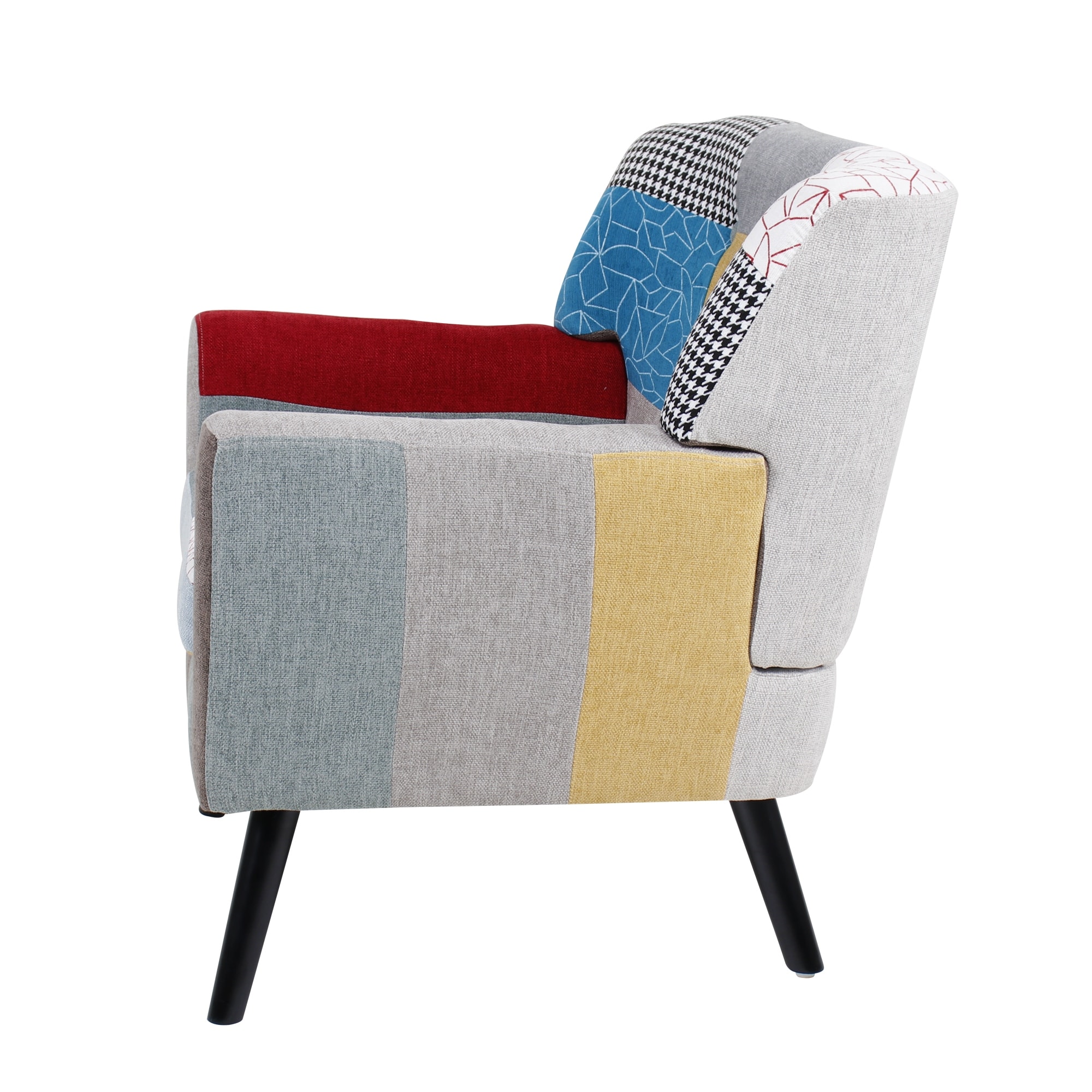 Fabric Patchwork Comfy Accent Chair for Bedroom Office Study Room