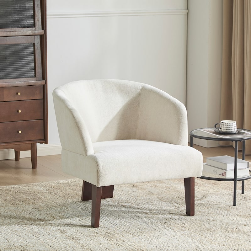Fabric Round Back Accent Chair With Wood Legs