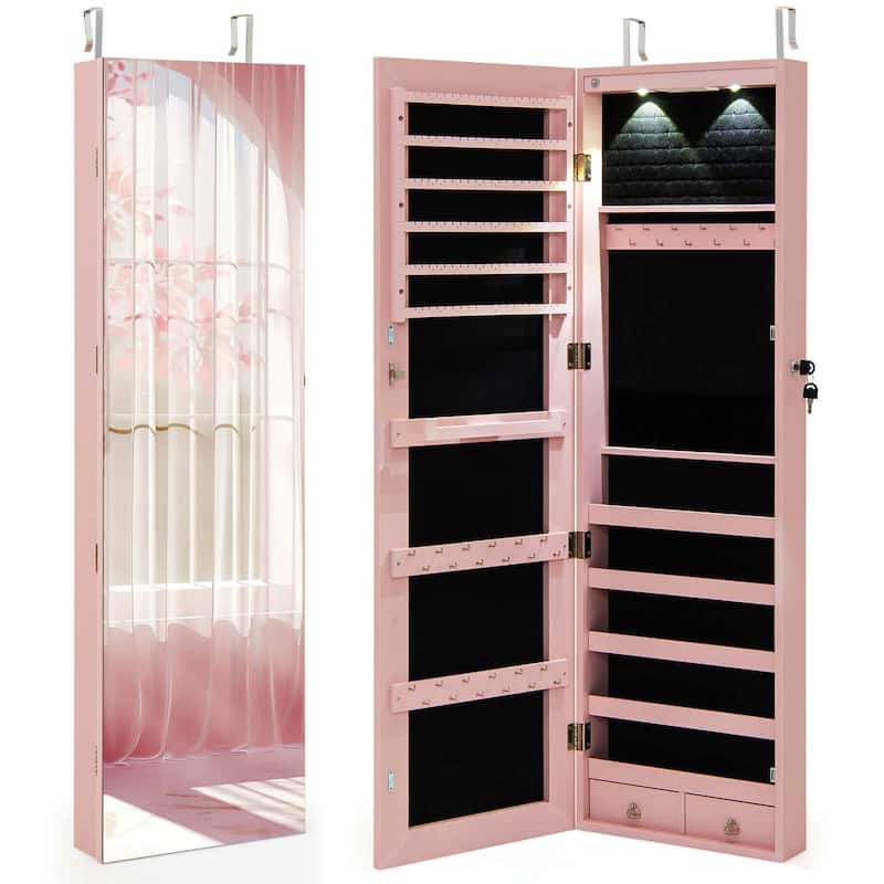 Costway Mirrored Wall & Door Mounted Jewelry Cabinet Storage Organizer - See Details