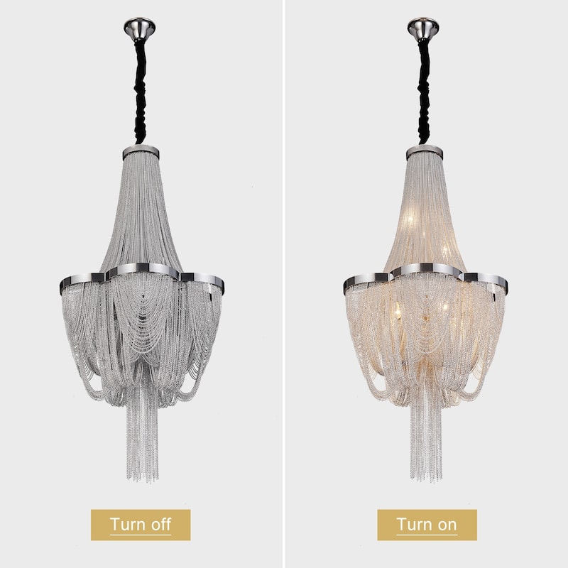 Modern 8-Light Tassel Chain Empire Chandelier With Chrome Finish