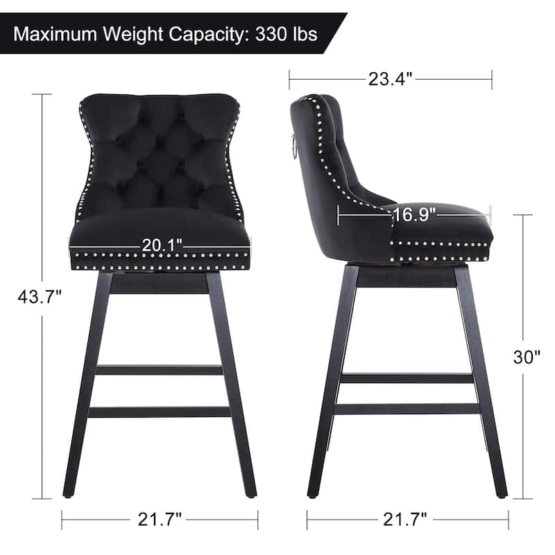 26"/29" Velvet Swivel Counter and Bar Height Stools Solid Wood Frame (Set of 4)