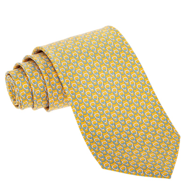 Ferragamo Hearts Print Silk Tie - Yellow