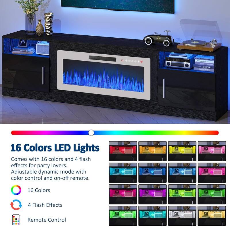 Bossin 80" Fireplace TV Stand with 36" Electric Fireplace, TV Stand for TVs Up to 90", 16 Colors LED Lights/Entertainment Center