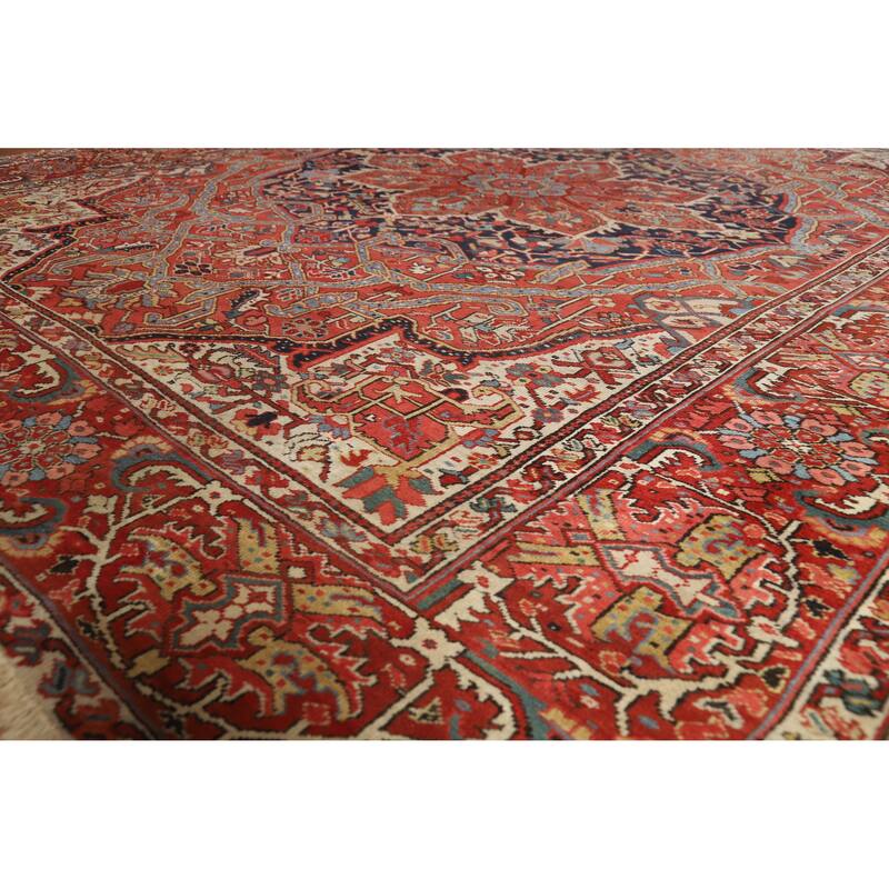 Hand Knotted Oriental 100% Wool Carpet Traditional Medallion Oranges & Rust Heriz (serapi) Area Rug - 12' 4'' X 9' 11''