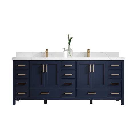 Willow Collection 84 x 22 Malibu Double Bowl Sink Bathroom Vanity with 2 in Quartz