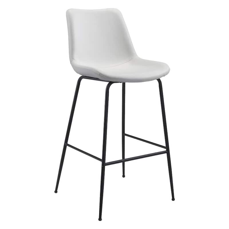 Modern Faux Leather Bucket Seat Counter Height Bar Stool with Black Steel Frame and Footrest - White 31"
