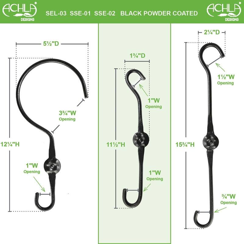 Achla Designs Set of 2 Double Ended Extender Hook Hangers, Black Powder Coat Finish