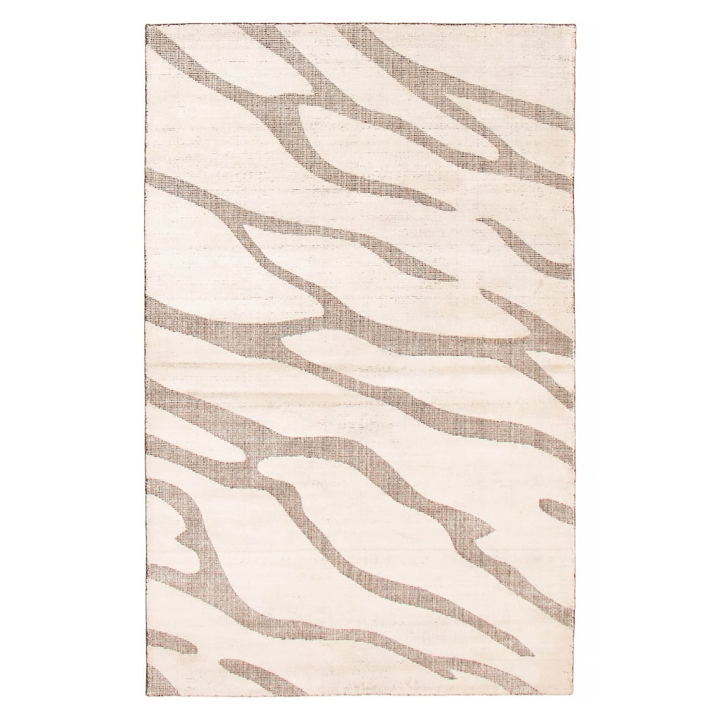 ECARPETGALLERY Hand-knotted Tangier Cream Viscose, Wool Rug - 5'0 x 8'0