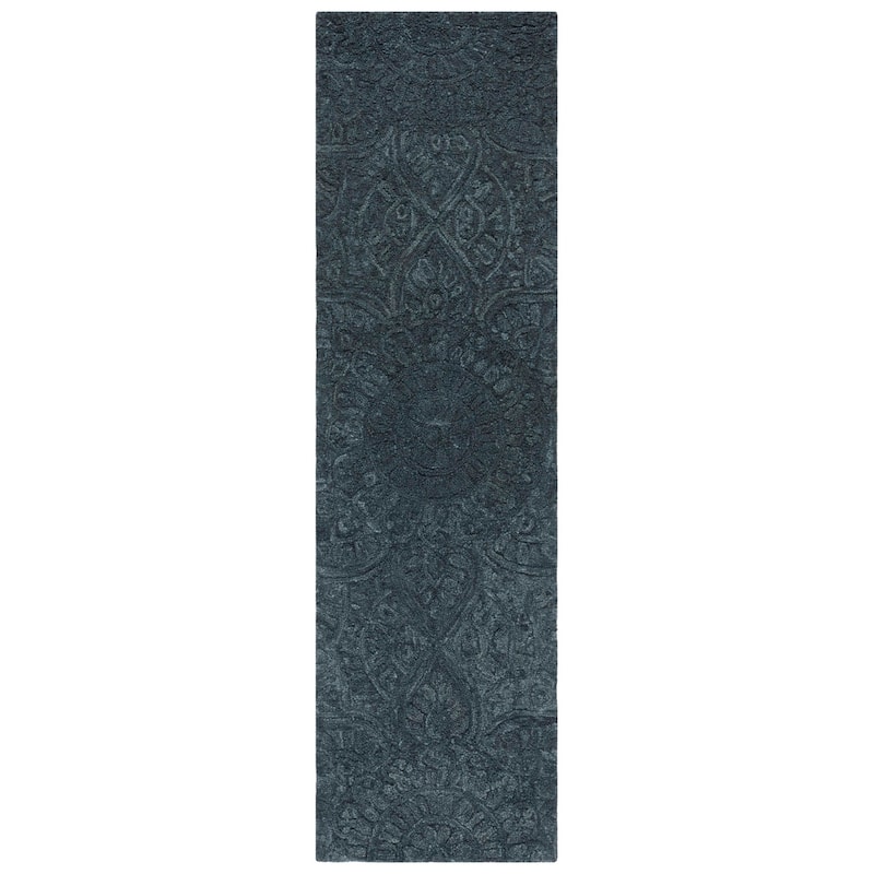 SAFAVIEH Handmade Marquee Theresa Medallion Wool Rug - 2'3" x 8' Runner - Dark Grey
