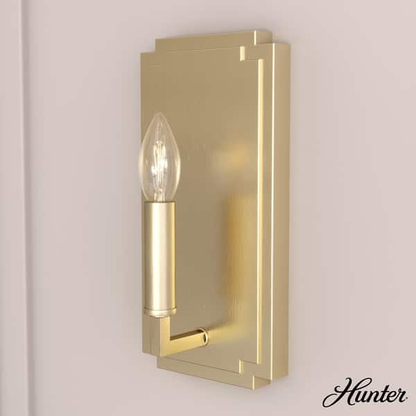 slide 2 of 7, Hunter Zoanne 1-Light Geometric Wall Sconce - Hallway, Bedroom, Artwork - Contemporary, Transitional, Candle Alturas Gold