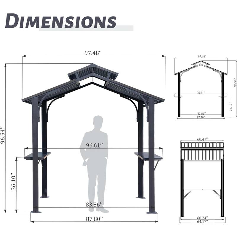 GDFStudio - Terry Outdoor BBQ Grill Gazebo with Hardtop Roof and Shelves, Aluminum Frame Patio Canopy