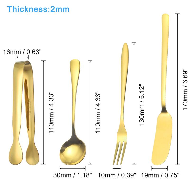 Charcuterie Boards Accessories 14pcs Knife Spoon Tongs Fork for Pastry - Gold