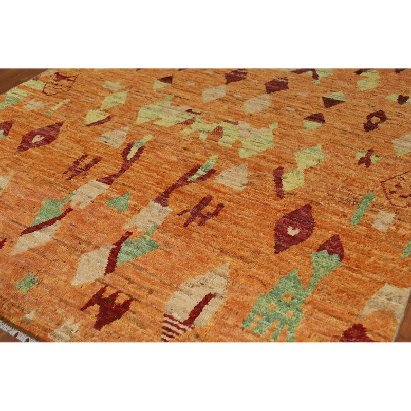 Geometric Moroccan Oriental Area Rug Handmade Tribal Wool Carpet - 6'8" x 9'4"
