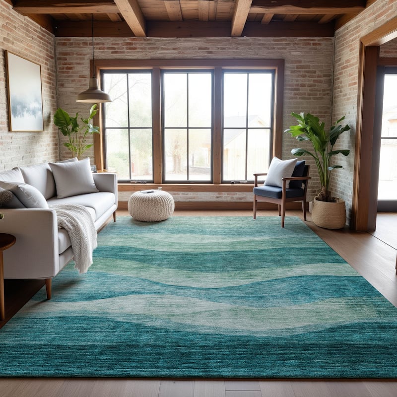 Premium Washable Super Soft Cool Modern Wvave Mayfield Rug - Teal - 10' x 14'