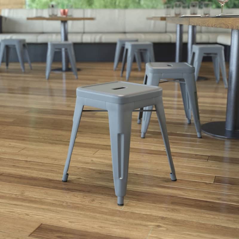 18 Inch Table Height Indoor Stackable Metal Dining Stool-Set of 4 - Silver