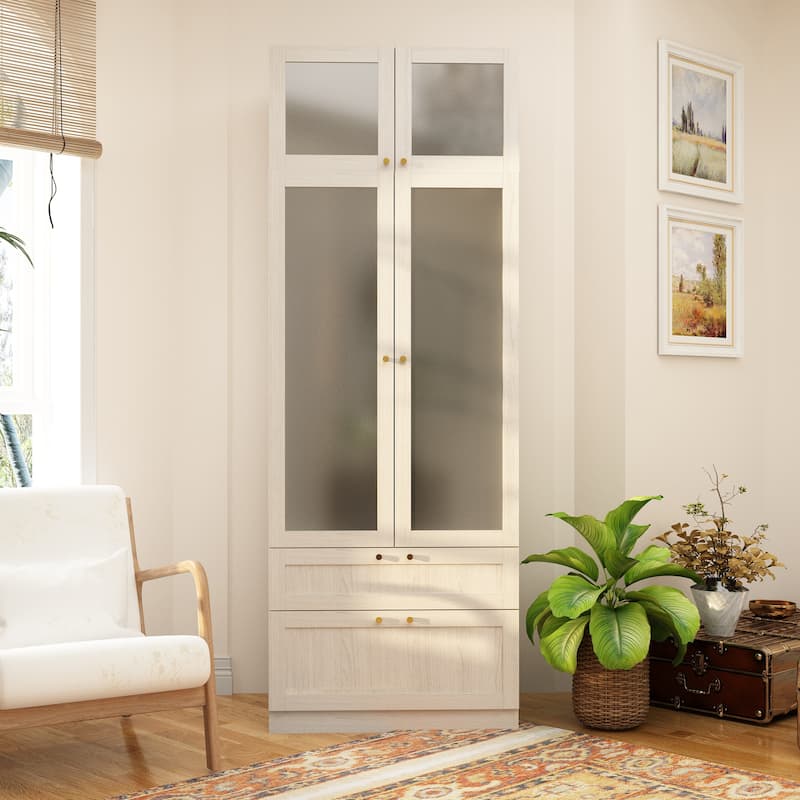 Large Glass Combination Cabinet: Contemporary Storage Closet Armoires