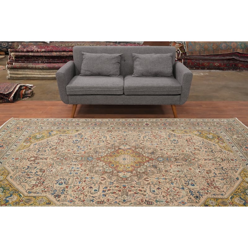 Hand Knotted Oriental 100% Wool Carpet Traditional Floral Pink Tabriz Area Rug - 9' 6'' X 6' 6''
