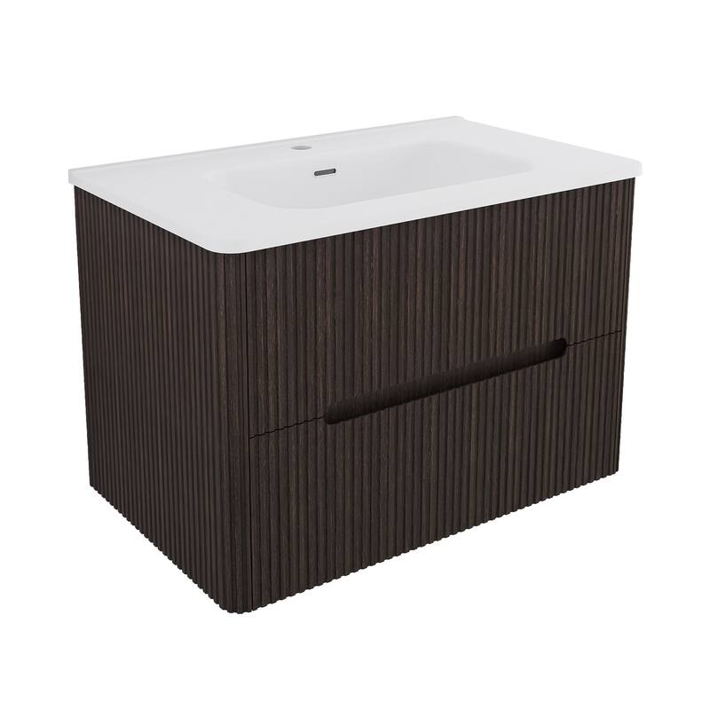Floating Bathroom Vanity Integrated White Ceramic Sink