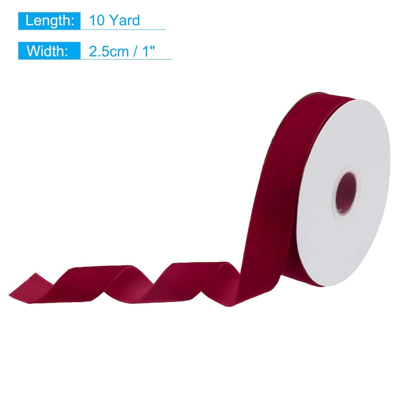 Velvet Ribbon Single Face Spool Silky for Gift Wrapping Bow Decoration - Wine Red - 1 Inch x 10 Yard