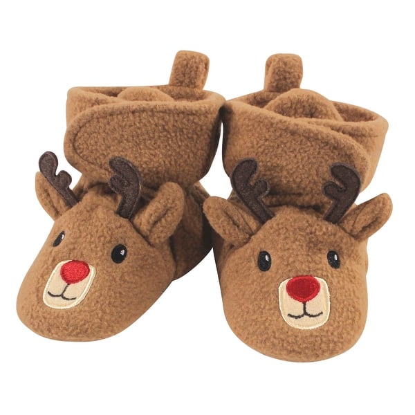slide 1 of 1, Hudson Baby Baby Cozy Fleece Booties, Reindeer 0-6 Months - Reindeer