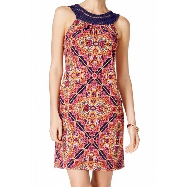 Jessica Howard Orange Womens Size 14 Crochet-Trim Sheath Dress