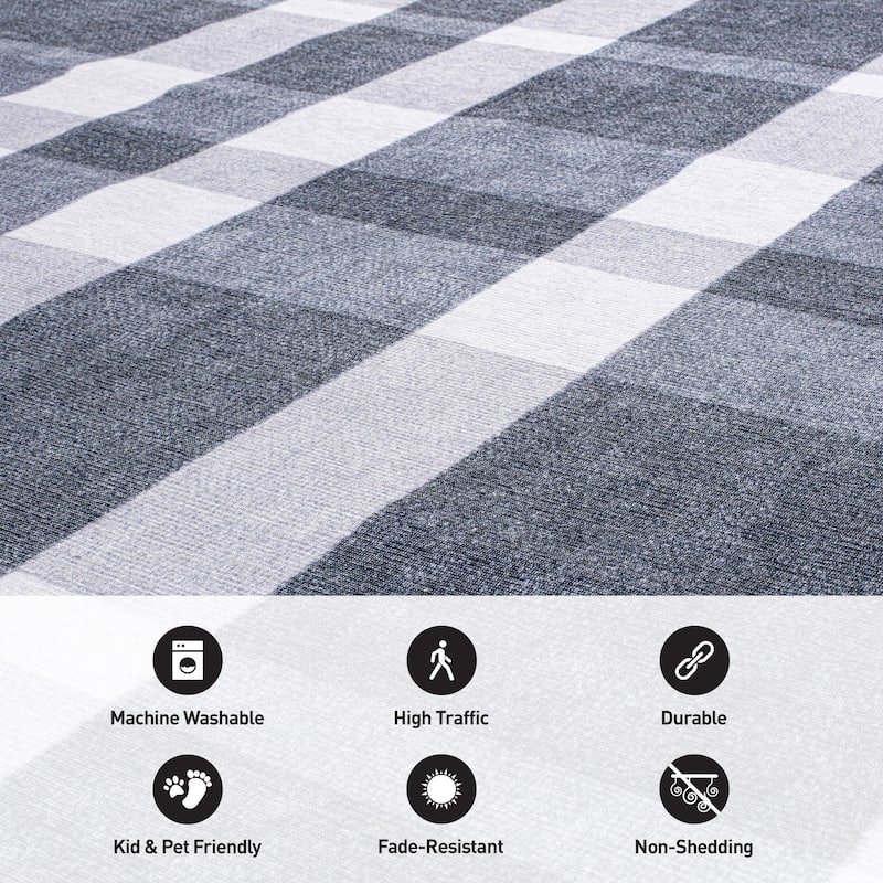 Contemporary Modern Plaid Machine Washable Area Rug