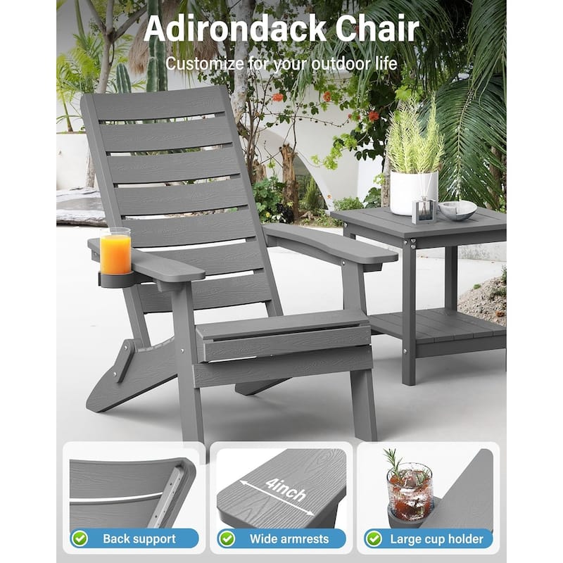 WINSOON HIPS Folding Adirondack Chairs with Arc Back & Cup Holder Set Of 2