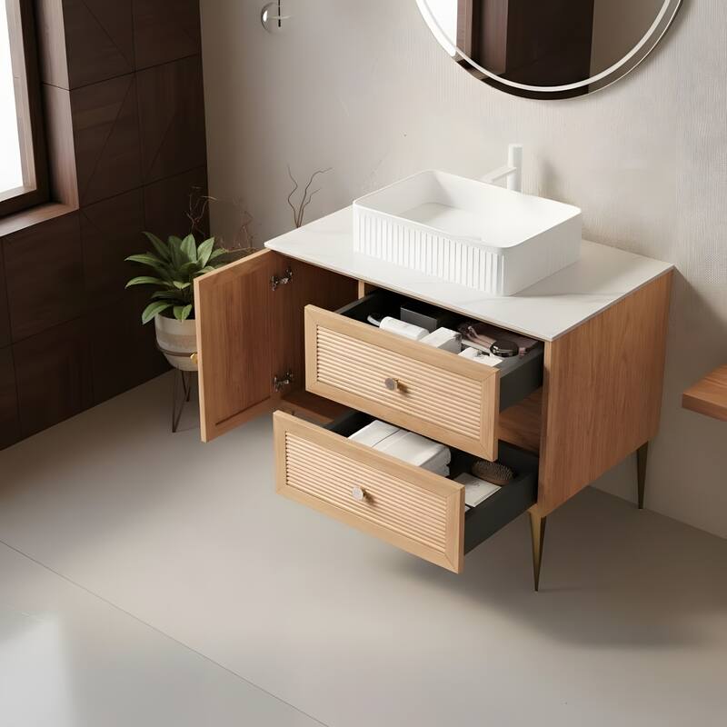 Freestanding Bathroom Vanity with Rectangular Ceramic Basin