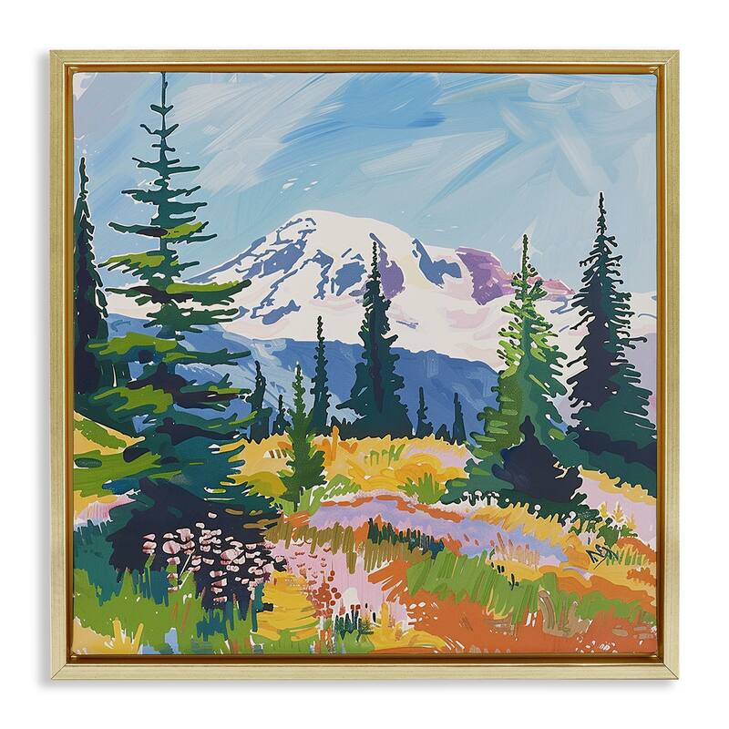 Stupell Peaceful Mountain Valley Scenery Framed Floater Canvas Wall Art Design By Walker Noble - 25 x 25 - Gold