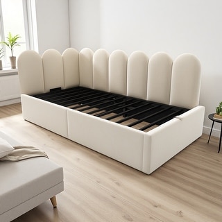Twin Size Velvet Upholstered Daybed with Hydraulic Storage, Metal Slatted Frame & Interchangeable Side Panels