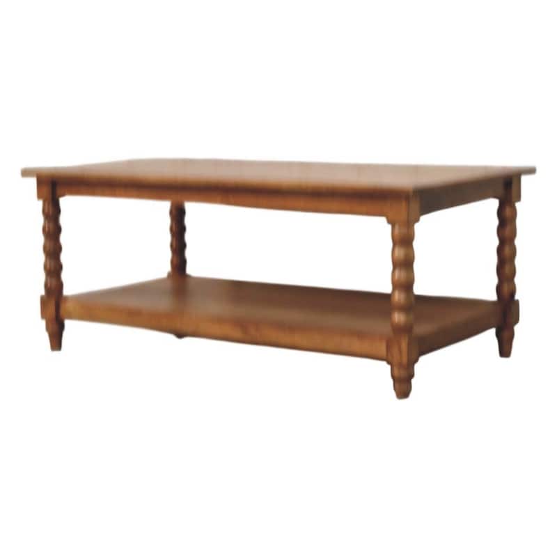 Artisan Furniture Solid Wood Spindle Coffee Table with Open Shelf , Brown