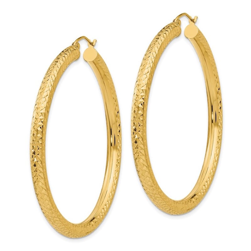Curata 10k Yellow Gold 50mm Sparkle Cut Round Hoop Earrings