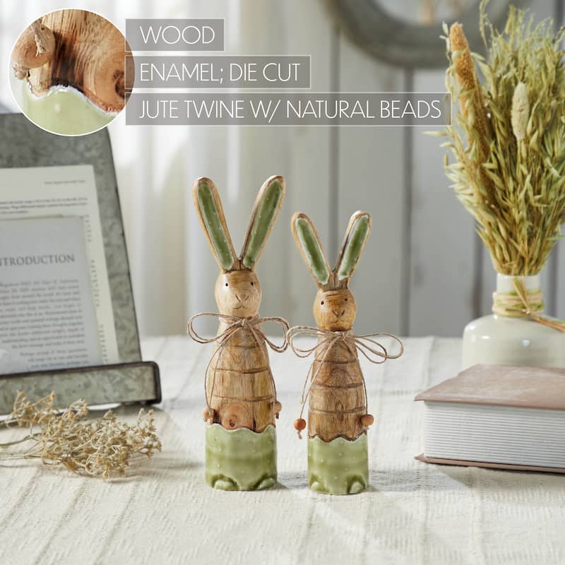 Bunny Hop Wooden Skinny Bunnies In Green Enamel Set of 2 Sizes