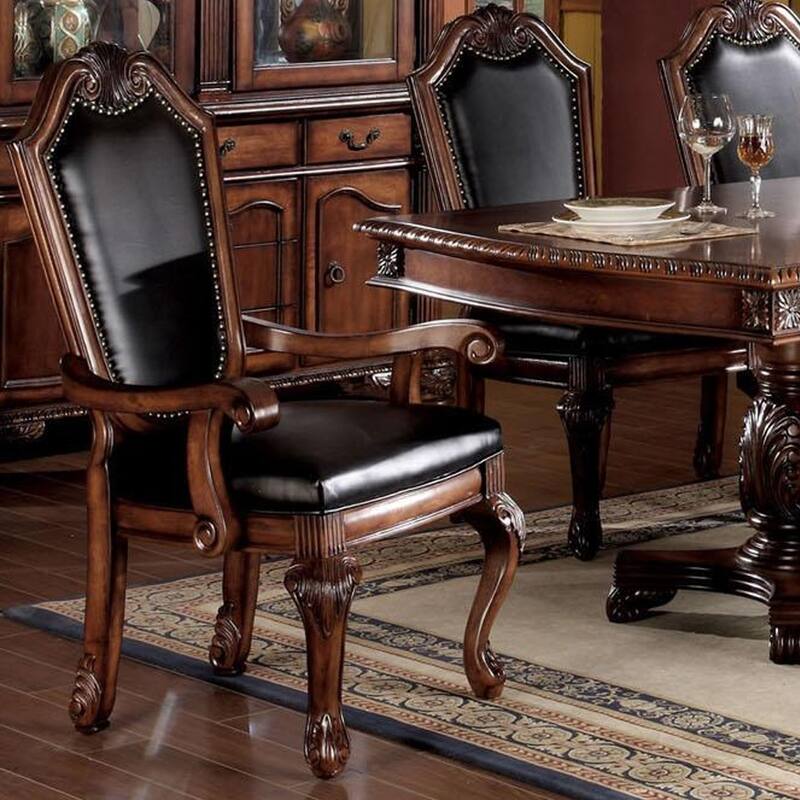 Chateau De Ville Arm Chair (Set-2) in Black PU & Cherry - Set of 2 - Black PU & Cherry