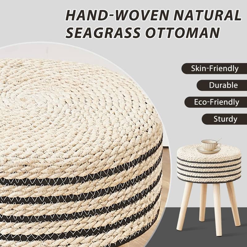 Footstool Ottoman Round with Solid Wood Legs