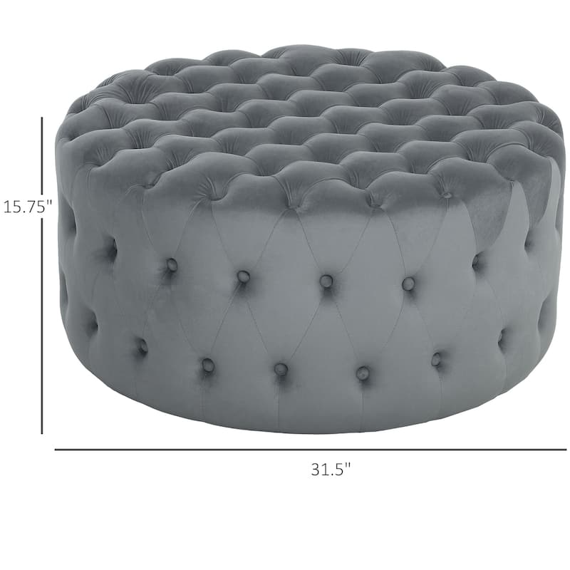 Dark Grey Polyester Velvet Ottoman Bench with Button Tufted Design